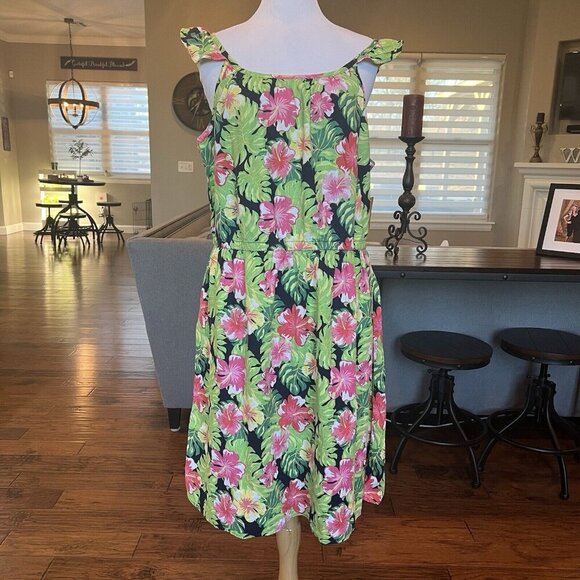 NWT $75 Gymboree Tropical Flutter Linen Dress Adult Women's XXL Aloha Tidal - Picture 1 of 16
